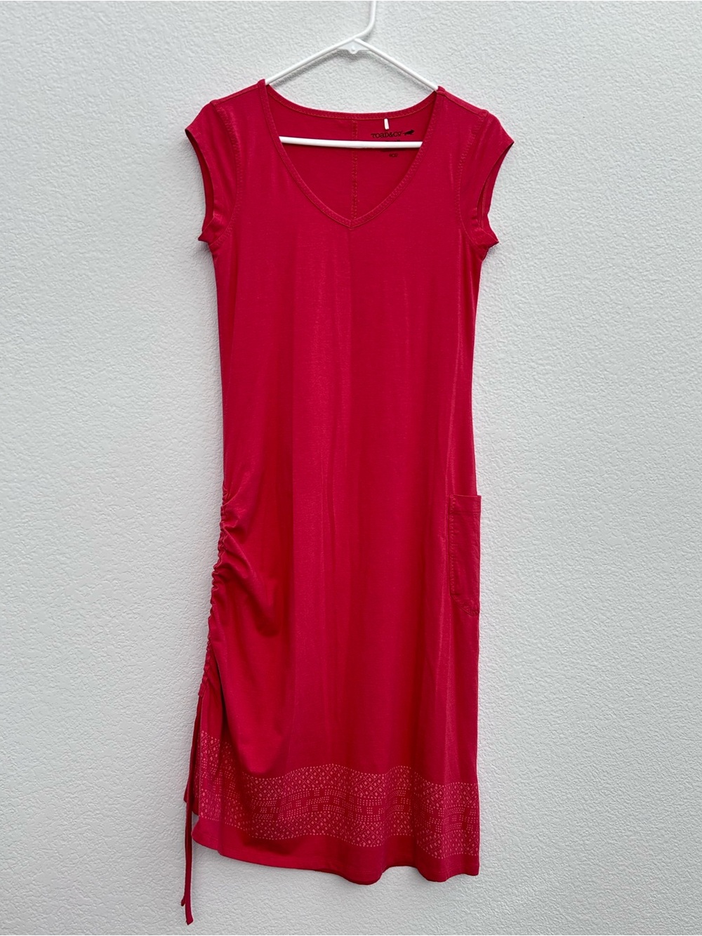 Toad & Co Muse Dress Womens S Midi Cap Sleeves Coral Pink V Neck Side Pocket